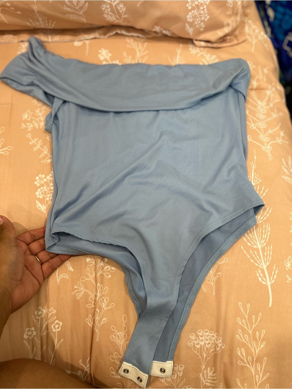 Fashion Nova Dusty Blue Off-Shoulder Bandeau Bodysuit